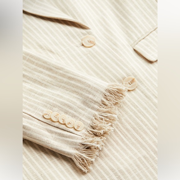 H&M suit set / striped raw hem linen suit set / blazer & trousers / size S - Picture 7 of 10